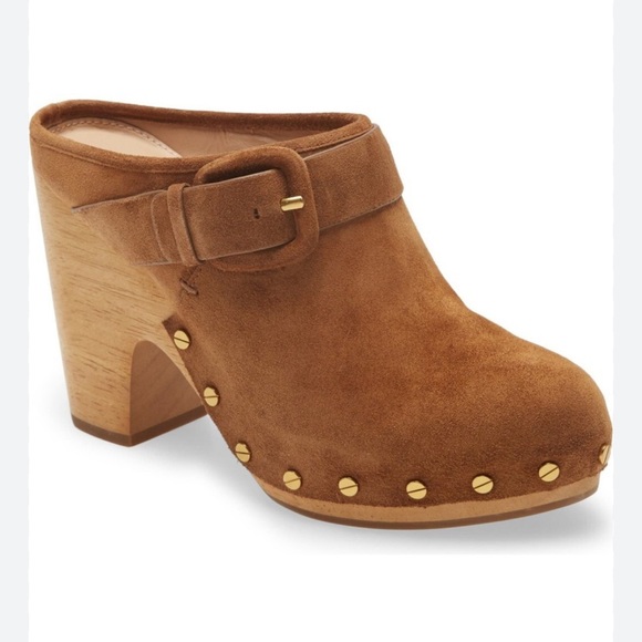 VERONICA BEARD DACEY Buckle Clogs MULE PLATFORM SUEDE PECAN Size 9.5 - Picture 1 of 13